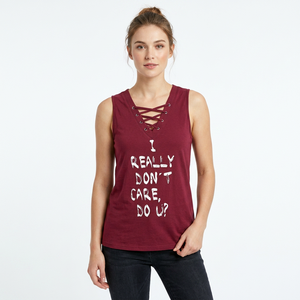 Camiseta sin mangas de punto cruzado color granate para mujer, con estampado 'I Really Don't Care', informal, sin mangas, de secado rápido, transpirable, 180g, 100% algodón - Product Image 5