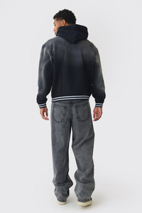 Custom Logo Men's Oversized Pullover Hoodie Acid Washed Striped Bottom Rib Sun Washed Terry Fabric Winter Hooded Collar Hoodies - Product Image 3