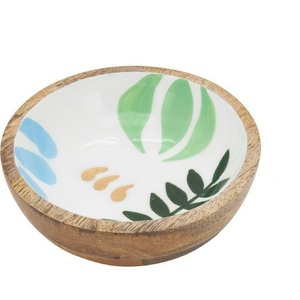 Classic Design Acacia Wooden Bowl Dining Table Decorative <b>Sticker</b> Enamel Printed Wooden Serving Bowl Best Selling - Product Image 2