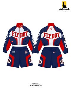 Custom Fly Boy Racing <b>Tracksuit</b> Set | Cropped Windbreaker Jacket & Shorts Two Piece | OEM Streetwear Patchwork Manufacturer - Product Image 4