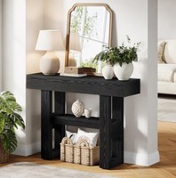 Console moderne en bois massif faite à la main avec étagère de rangement et base tréteau pour appartement, salle à manger, entrée, salon