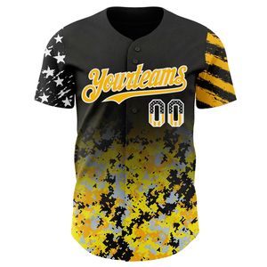 Maillot de baseball personnalisé noir avec drapeau américain, camouflage blanc-rouge dégradé, étoiles et rayures numériques, bicolore, authentique, 100% polyester, col en V - Product Image 3