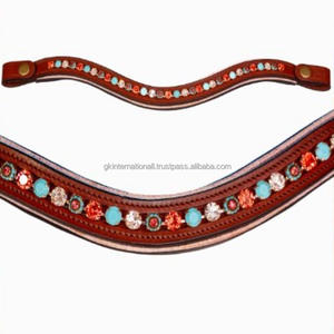 Banda Frontal para Caballo de Cuero con Cristales Redondos de Colores y Lazos Ajustables Personalizados, Estilo Ecuestre - Product Image 1