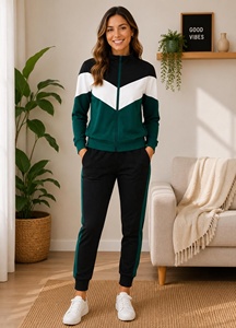 <b>Women</b> Maternity Eco-Friendly Color Blocking Hooded <b>Tracksuit</b> Set Full Sleeve Elastic Waist Sporty Style Side Pockets Autumn Wear - Product Image 4