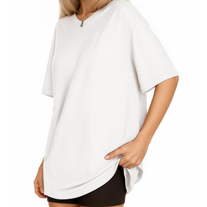 T-shirt de luxe pour femme de haute qualité, 100 % coton épais et couleur unie, broderie personnalisée surdimensionnée pour le fitness et l'été - Product Image 3