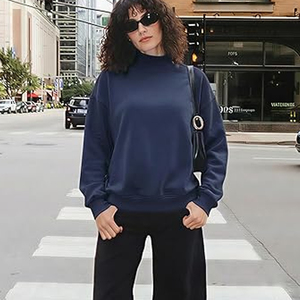 Sudadera Casual de Mujer con Cuello Alto Simulado y Hombros Caídos, de Forro Polar, Manga Regular, Estilo Europeo Americano para Invierno - Product Image 4