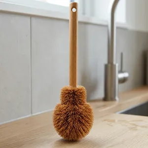 Brosse de toilette en microfibres entièrement naturelles avec manche en bois, écologique pour le nettoyage des salles de bain domestiques et hôtelières - Product Image 4