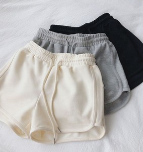 Shorts de sport décontractés pour femmes, double couche, pour yoga, fitness, gym, motif uni, haute élasticité, avec poche, course à pied, 100% coton - Product Image 3