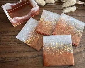 Glitter Resin Coaster Marble & Geode Agate Style <b>Gold</b> Edge Handmade & Customized - Product Image 6