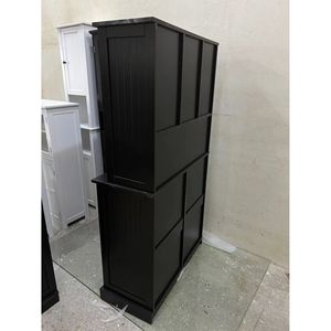 Mobiletto da Bagno Alto Nero a Due Scomparti con Cesto per Biancheria Sporca Ribaltabile e 2 Ripiani Regolabili - Product Image 4
