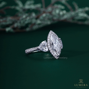 8.90CT Marquise Cut Lab Grown Diamond Halo Engagement Ring 14K 18K White Gold Heart Shape Side Stone Multi <b>Row</b> Pave Wedding Band - Product Image 4