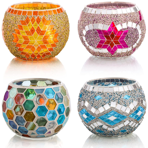 Glass Votive <b>Candle</b> Holders Decorative <b>Tealight</b> <b>Candle</b> Bowls with Colorful Mosaic Design Home Decor Weddings Parties Festival - Product Image 6