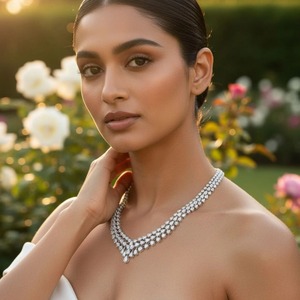 Collier ras-de-cou en diamant cultivé en laboratoire de 15,50 carats en or blanc 18 carats, design de luxe pour mariage par Roy Diamond - Product Image 1