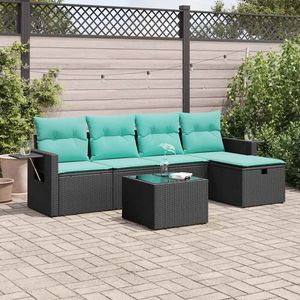 Juego de sofás de patio de ratán sintético negro de 6 piezas con cojines, sofás de jardín - Product Image 1