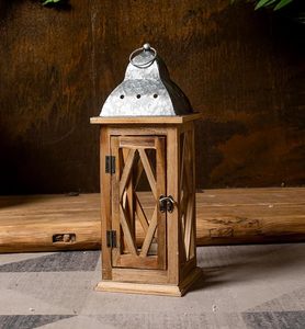 Farol de Madera Vintage, Portavelas Decorativo de Mesa con Tapa Metálica, Decoración Rústica para el Hogar Estilo Granja - Product Image 3