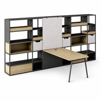 Bureau de direction moderne avec étagère intégrée, plan de travail en bois grainé pour espaces de travail exécutifs - Modèle