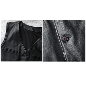 Nouveau modèle 2025 – Gilet haut de gamme pour homme en jean noir et cuir de vachette, col en V, simple boutonnage, écologique, pour l'automne, avec fourrure - Product Image 4