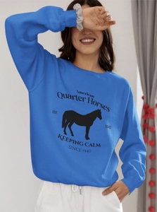 Women's White Crew Neck Sweatshirt With <b>Running</b> Horse Print Regular Fit Autumn Wear - Product Image 3