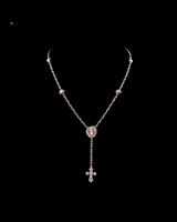 Collier élégant pour femme en argent, style chapelet, avec perles, pendentif médaillon, moissanite, accessoire dévotionnel de luxe, chaîne
