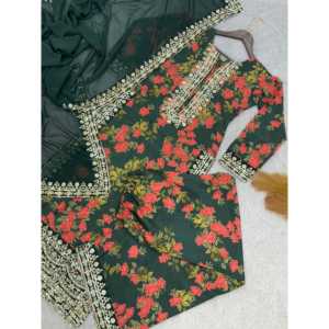 Haut en organza à imprimé floral numérique fantaisie avec broderie, pantalon palazzo droit et dupatta - Product Image 5