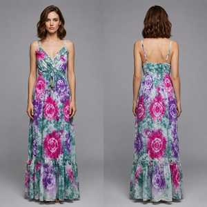 Women's Boho Tie Dye Y2K Sweet Maxi <b>Dress</b> Spaghetti Strap Natural Waist A-Line Silhouette Breathable Modern Fit Summer Casual - Product Image 3
