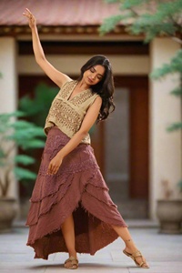 Falda Larga de Algodón Boho con Estampado Artesanal y Abertura Lateral para Mujer, Ideal para Festivales y Viajes - Product Image 1