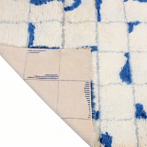 DECORDEC Tapis shag géométrique personnalisé en laine tuftée à la main, antidérapant, écologique, bleu ivoire, motif grille abstraite pour hôtel et villa - Product Image 6