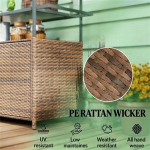 Chariot de service de bar extérieur en rotin avec étagère de rangement – Produit polyvalent et durable - Product Image 3