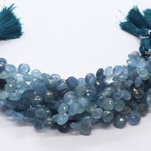 Cuentas facetadas en forma de corazón de aguamarina musgosa, cuentas briolette de aguamarina musgosa natural con corte lateral en forma de corazón, tira de 8 pulgadas para la fabricación de joyería. - Product Image 2