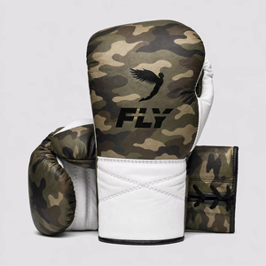 Gants de boxe Fly Superlace personnalisés, jaunes et blancs, en cuir véritable, pour entraînement professionnel de combat et de kickboxing, à lacets. - Product Image 3