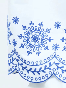 Quality Women's White Embroidered Casual Solid Chiffon Woven Short Two Piece <b>Set</b> Sleeveless O-Neck Crop Top Long Skirt 100% - Product Image 4