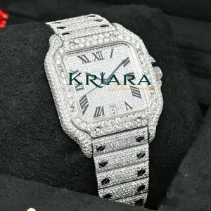 Reloj de Cuarzo Analógico de Lujo con Caja Cuadrada Completamente Decorada con Diamantes, Fecha con Números Romanos y Correa de Acero Inoxidable, Alta Demanda - Product Image 6