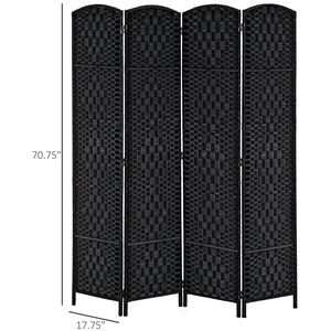 Paravent en osier à 4 panneaux, design traditionnel, 1,80 m de haut, noir, pliable, écran d'intimité translucide en bambou avec matériau PP - Product Image 3