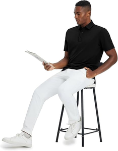 Polo premium para hombre, liso, negro, de manga corta, tela de algodón transpirable, corte ajustado, informal, moderno, para verano. - Product Image 5