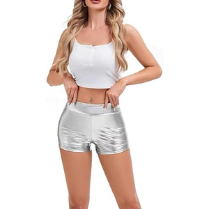 Shorts métalliques argentés taille haute pour femme, en satin extensible, style club sexy - Product Image 4