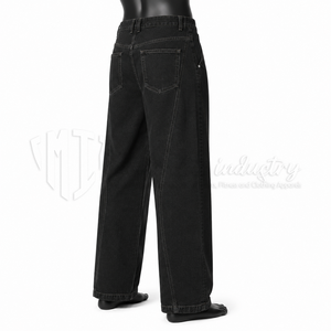 Jeans de Mezclilla Negros para Hombre, Corte Holgado y Pierna Ancha, Algodón Grueso, Ecológicos, Estilo Casual Otoñal - Product Image 4