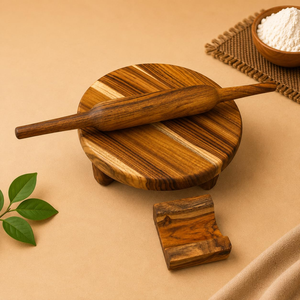 <b>Wooden</b> Chakla Belan Round Rolling Board and <b>Wooden</b> Rolling Pin for Roti Chapati Dough Making - Product Image 5