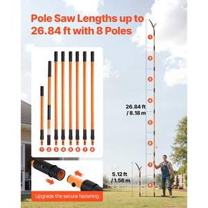 Manual Pole Saw 4.46-26.4ft <b>Extendable</b> <b>Tree</b> <b>Pruner</b> Scissors Sharp 65Mn Steel Blade Lightweight Fiberglass Handle Two Saws Model - Product Image 2