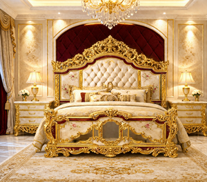 Juego de Muebles de Dormitorio de Lujo Moderno, Estilo Barroco, con Detalles en Hoja de Oro, Cama de Tamaño Completo, Mesitas de Noche, Madera de Teca Resistente, Hecho en EE. UU. - Product Image 6