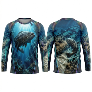 Chemise de pêche pour homme à manches longues, séchage rapide, UPF 50, impression par sublimation, motif poisson bleu, pull-over - Product Image 1