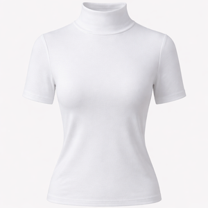 Vente en gros de t-shirts à col roulé décontractés à manches courtes pour femmes avec logo sur le devant - 100% coton, service OEM - Product Image 1