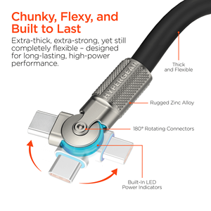 Chunky 180 Degrees 100W USB-C to USB-C Rugged Fast <b>Charge</b> <b>Cable</b> 12ft Length 100% Original Product Category - Product Image 2