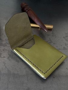 Minimalist Genuine Leather Fashion Business <b>Card</b> Holder <b>Wallet</b> with Laser Printing 4 Inch Olive Green Zipper Closure <b>Card</b> Case - Product Image 2