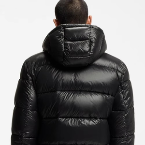 Chaqueta Acolchada con Capucha para Hombre, Negra, Resistente al Viento, Rellena de Plumón, Informal, de Invierno, Corte Regular, Cierre de Cremallera, Color Sólido, Gruesa - Product Image 3
