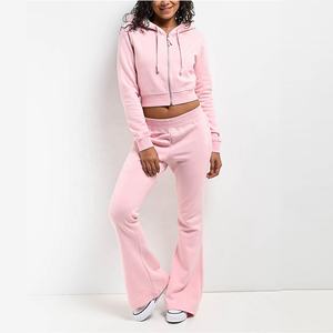 Pantalon de survêtement évasé de luxe pour femme, respirant, couleur unie, élastique, fitness, 100% coton polaire, design sans couture - Product Image 1