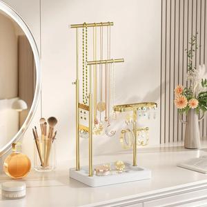 Soporte Organizador de Joyas Ajustable Premium con Doble Barra, Panel para Pendientes, Soporte para Pulseras, Base Ancha, Elegante Exhibidor de Joyería - Product Image 1