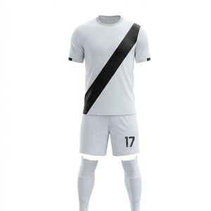 Ensemble de maillots de football personnalisés sublimés pour hommes, blanc et noir avec rayures diagonales, 100% polyester, respirant, manches courtes, uniformes - Product Image 2