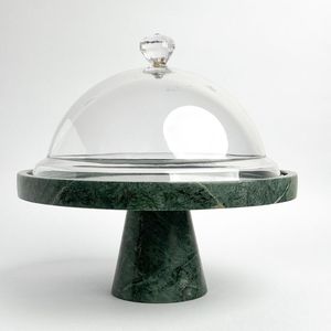 Modern Customizable Round <b>Marble</b> <b>Cake</b> <b>Stand</b> with glass lid Handmade Dessert Display Pedestal Party Home hotel - Product Image 1
