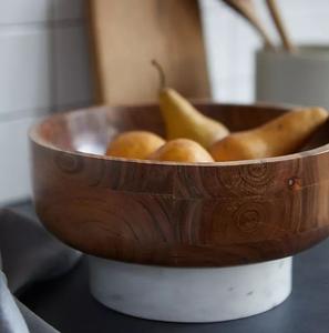 Bol décoratif moderne en bois avec base en marbre, bol à fruits design, centre de table, bol de service pour table à manger - Product Image 2