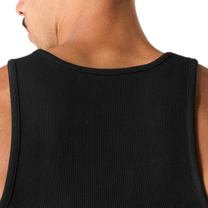 Men's Black Ribbed Tank Top Slim Fit Sleeveless Athletic Vest Lightweight Gym Workout Training Fitness Casual Summer Wear - Product Image 5